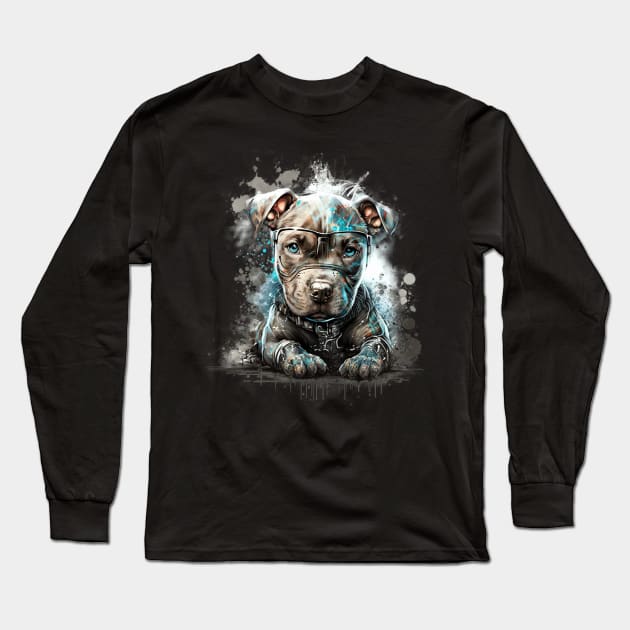 Pitbull Puppy doggy dog Sci-fi Long Sleeve T-Shirt by Buff Geeks Art